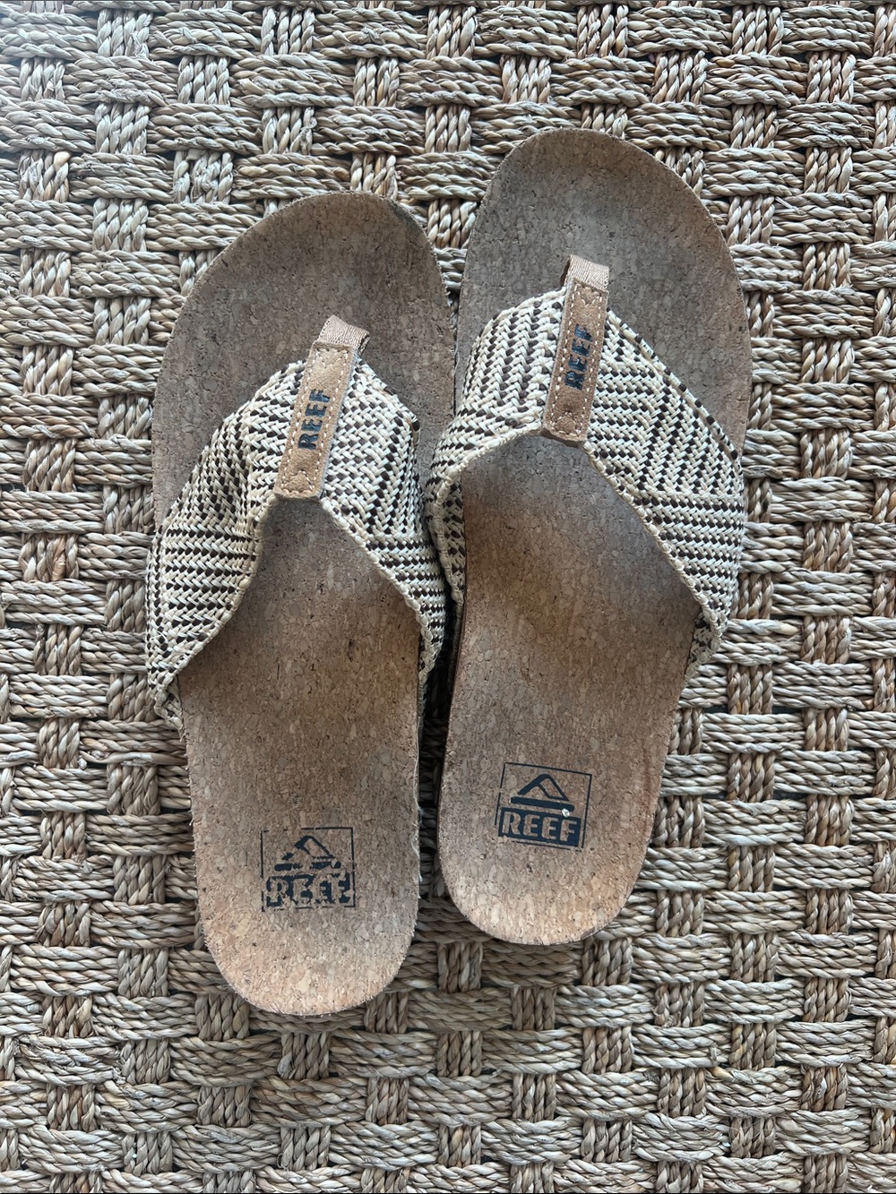Reef Women's Woven Tan & Black Flip Flops